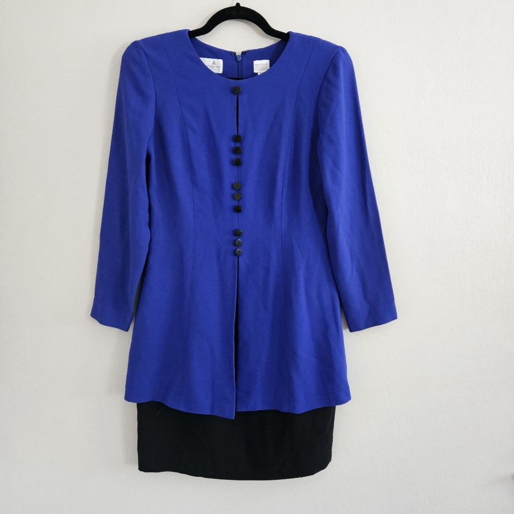 Liz Claiborne Blue Sheath 1-piece Dress Long Sleeve Crew Neck Lined Petite 6